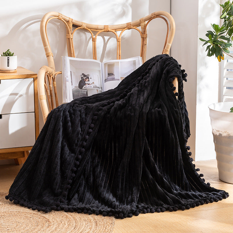  Pom pom throw blanket with decorative fringe edges perfect for sofa and living room decor