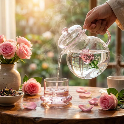 Rose Blossom Glass Teapot