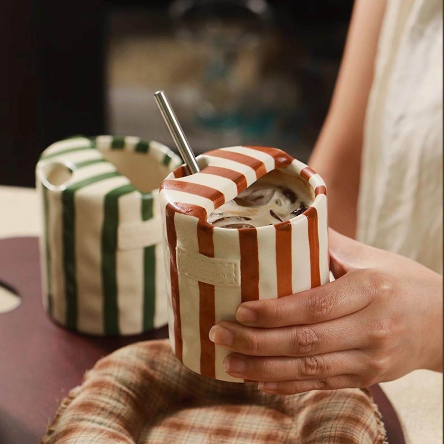 Retro Striped Ceramic Mug