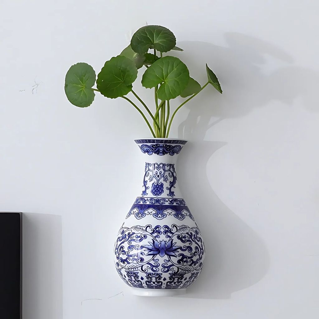 Ceramic Blue & White Wall Vase